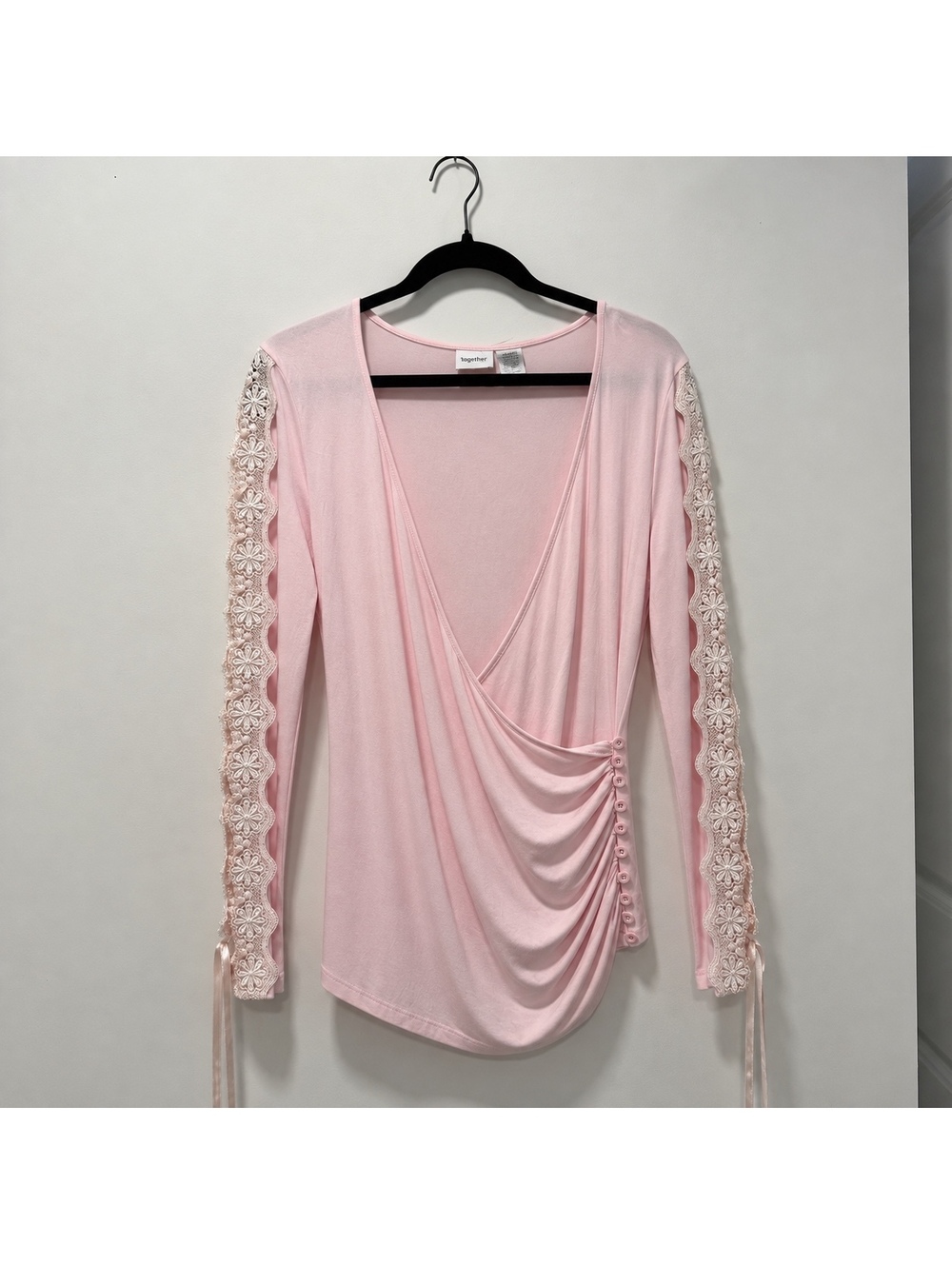 Together Pink Lace Corset Sleeve Ruched Top